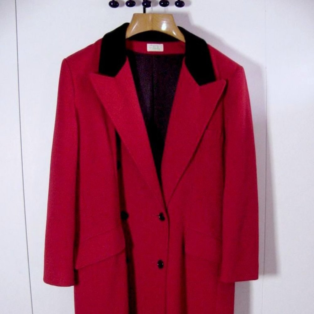 Vtg 80's Red Wool Double Breasted Jill Jr Lady Di Style Trench Coat Sz 24